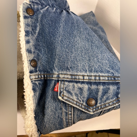 Vintage Levis San Francisco Denim Jean Trucker Jacket Size 50 R Sherpa Lined USA - Picture 9 of 13